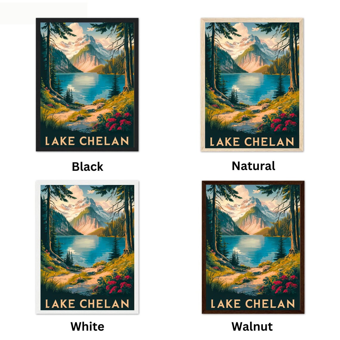 Lake Chelan Mountain Lake Vintage Travel Poster Washington State Decor - Image 4
