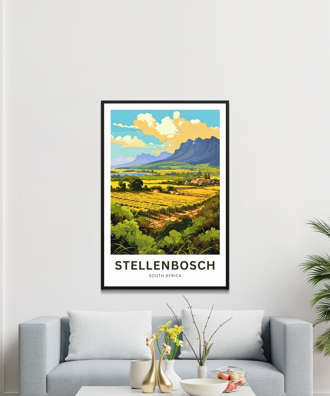 Stellenbosch South Africa Vineyard Fields Mountain Travel Poster - Image 3