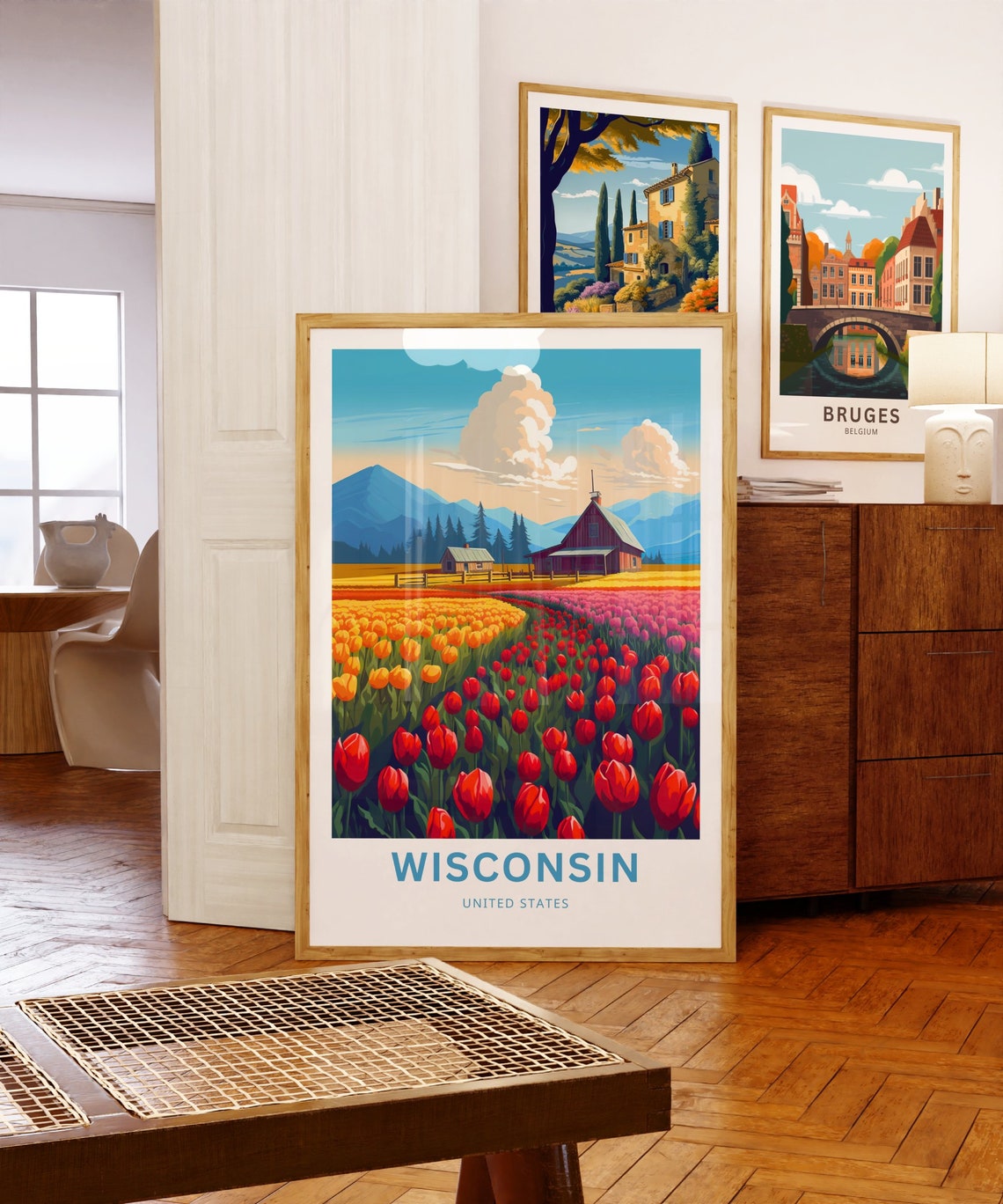Personalized Wisconsin Tulip Fields Barn Custom Name Travel Poster - Image 3