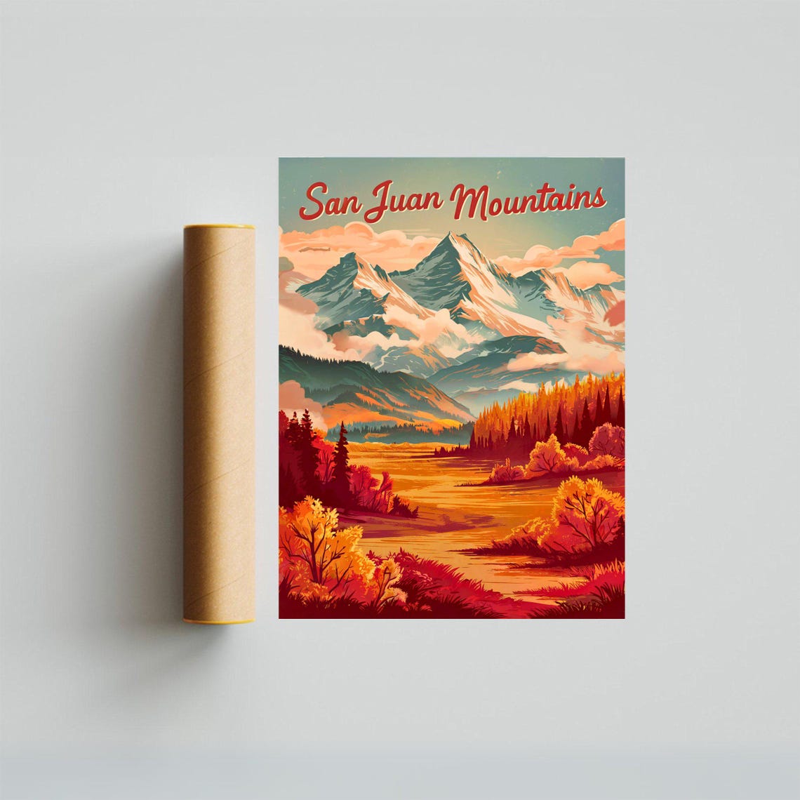 San Juan Mountains Autumn Valley Sunset Vintage Travel Poster - Image 2