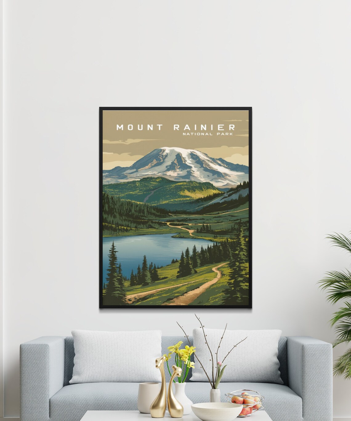 Mount Rainier National Park Forest Lake Vintage Travel Poster