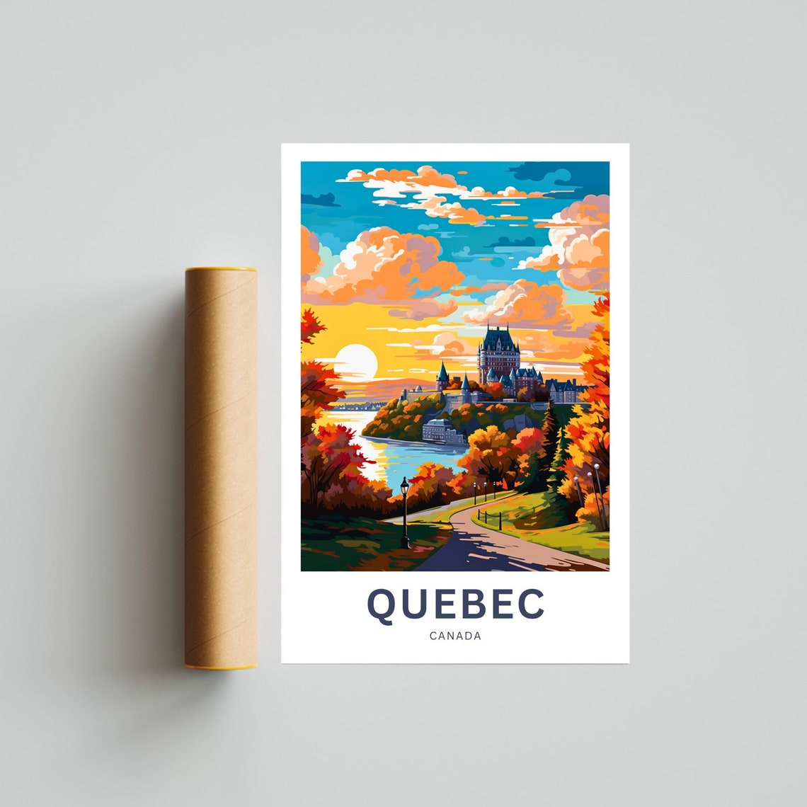 Quebec Canada Sunset Chateau Frontenac Autumn Park Riverside Poster - Image 4
