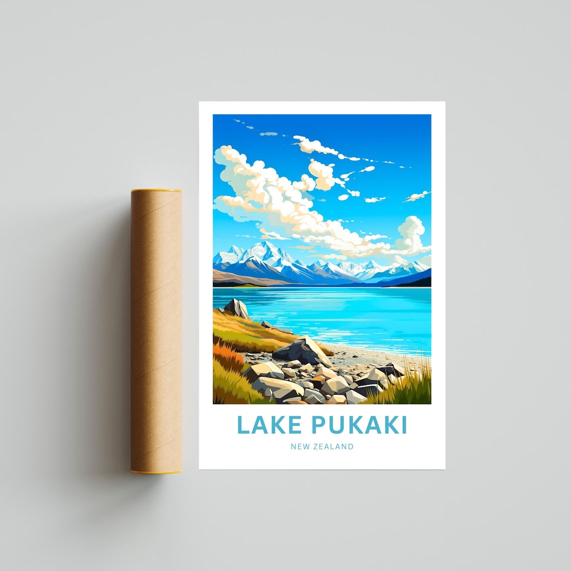 Lake Pukaki New Zealand Turquoise Rocky Alpine Shore Travel Poster - Image 4