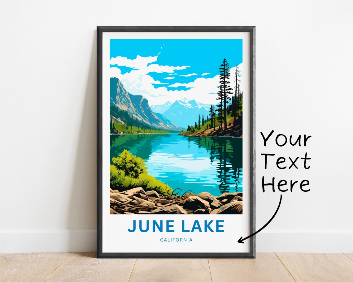 June Lake California Pine Shoreline Snowy Summit Custom Text Poster