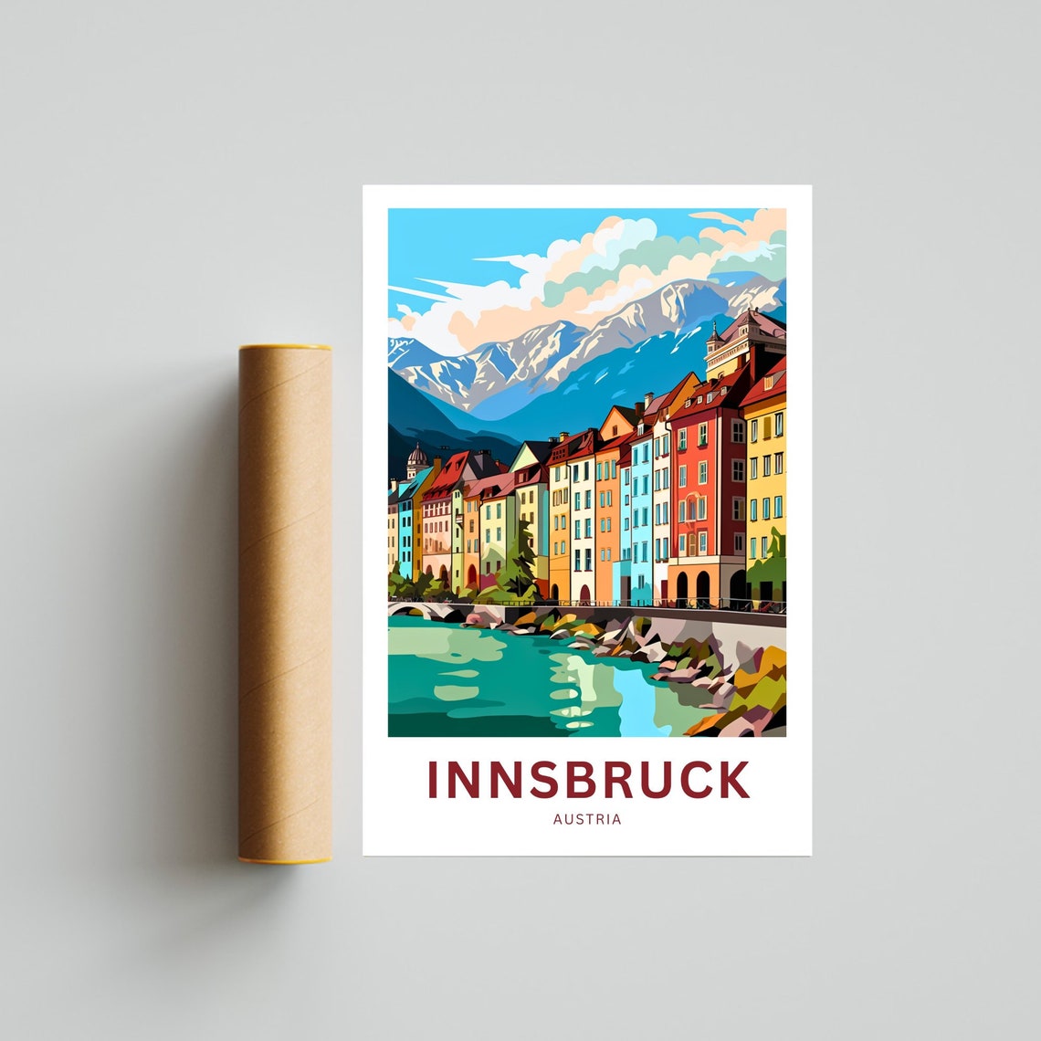 Innsbruck Austria Colorful Old Town River Mountain View Poster - Image 4