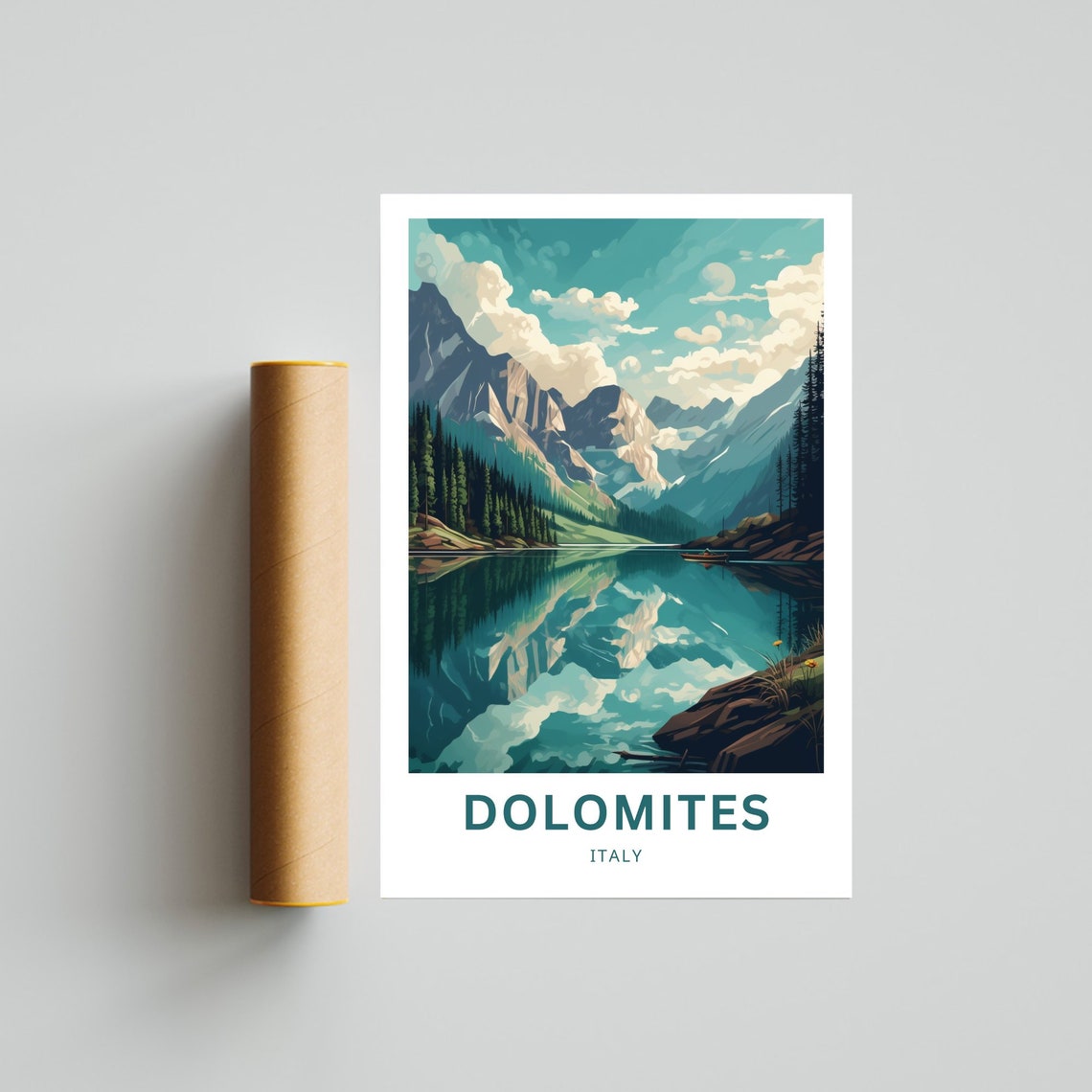 Dolomites Italy Alpine Lake Mountain Reflection Pine Art Print - Image 4