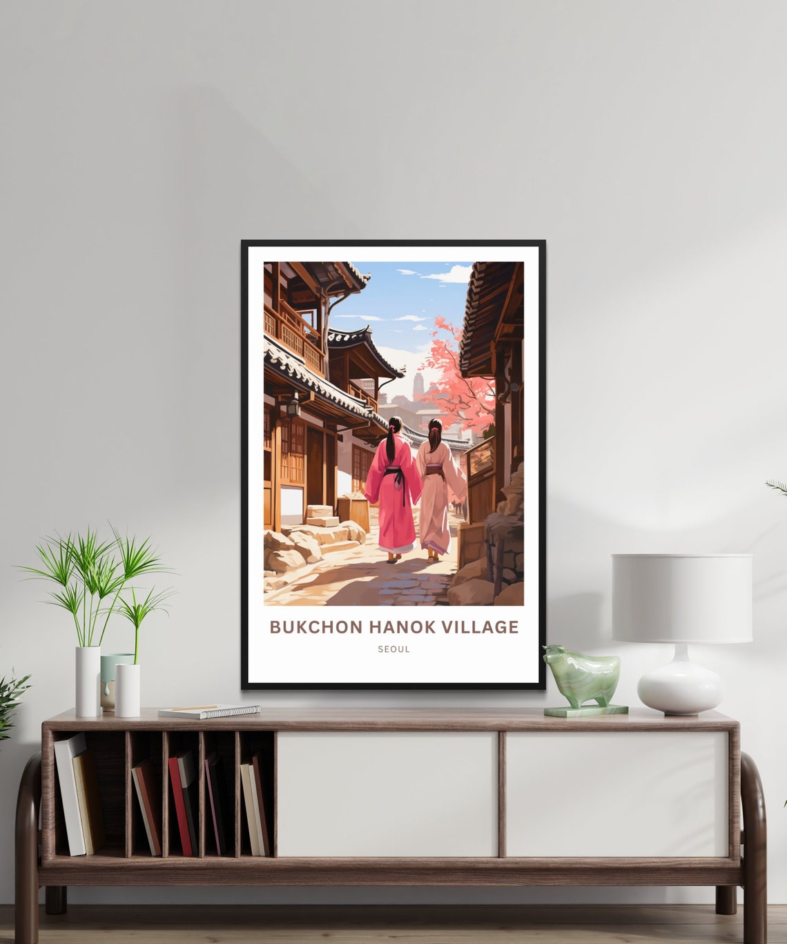 Personalized Bukchon Hanok Village Seoul Hanbok Walk Scene Poster - Image 2