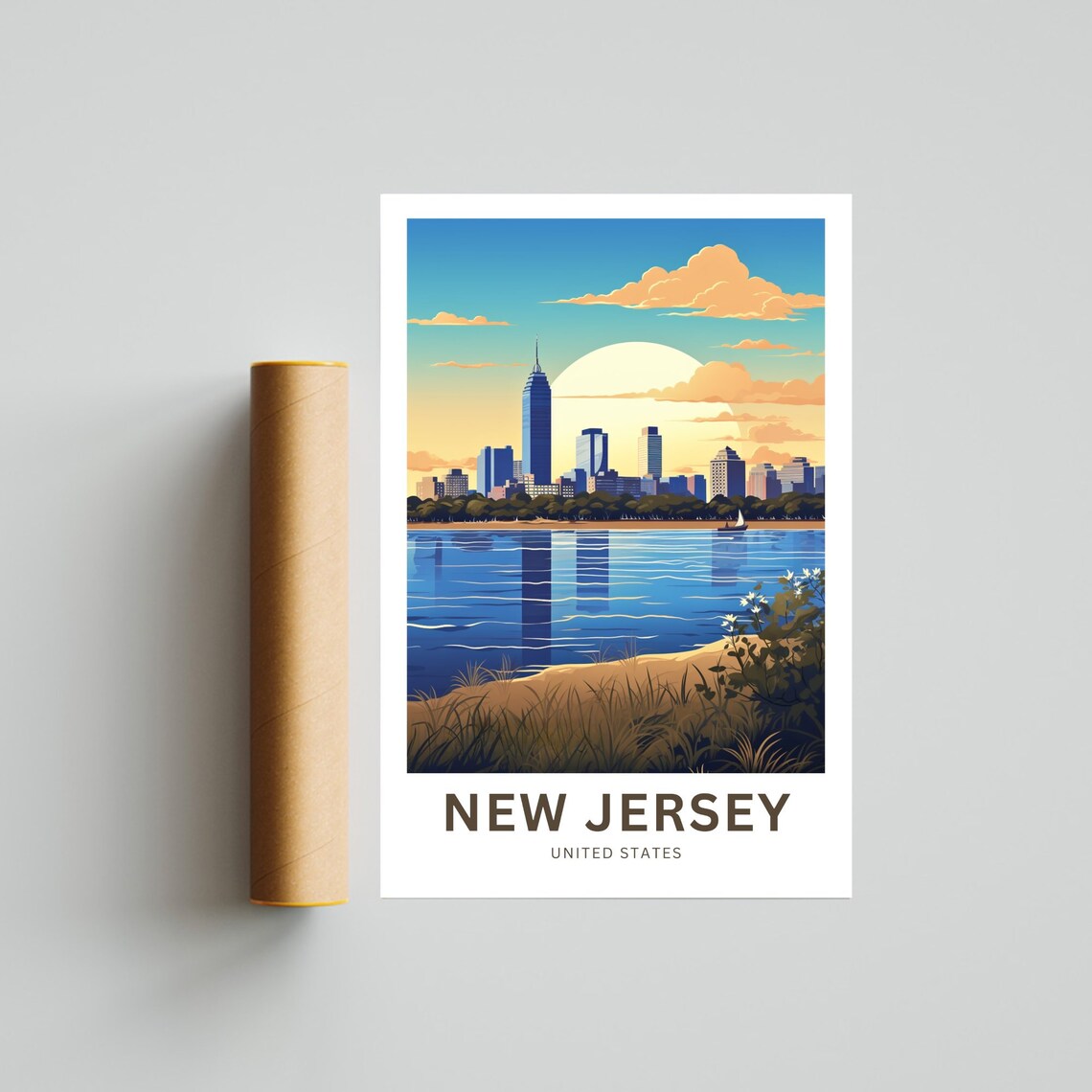 New Jersey Sunset Skyline Vintage Travel Souvenir Gift Poster - Image 4