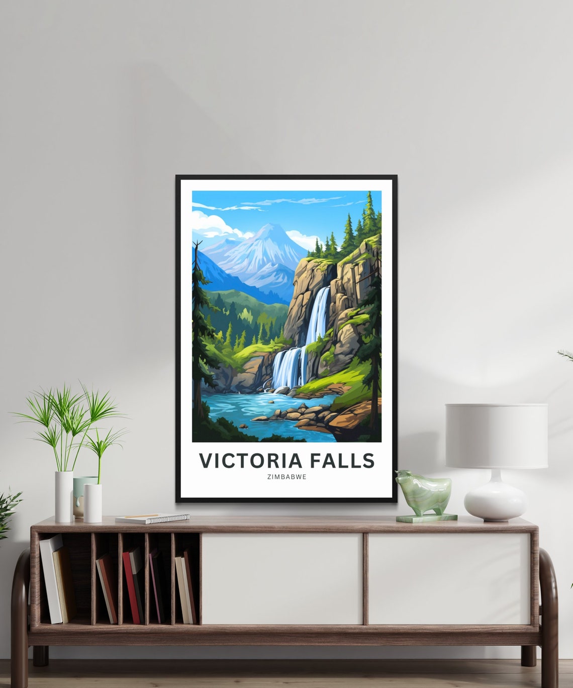 Victoria Falls Zimbabwe Waterfall Canyon Scene Custom Text Poster - Image 2