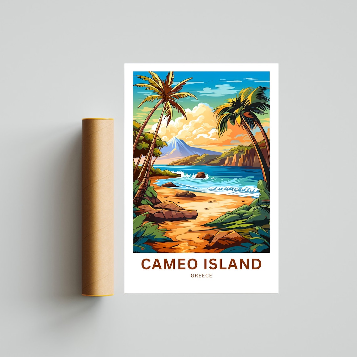 Cameo Island Greece Custom Tropical Volcano Beach Travel Poster - Image 4