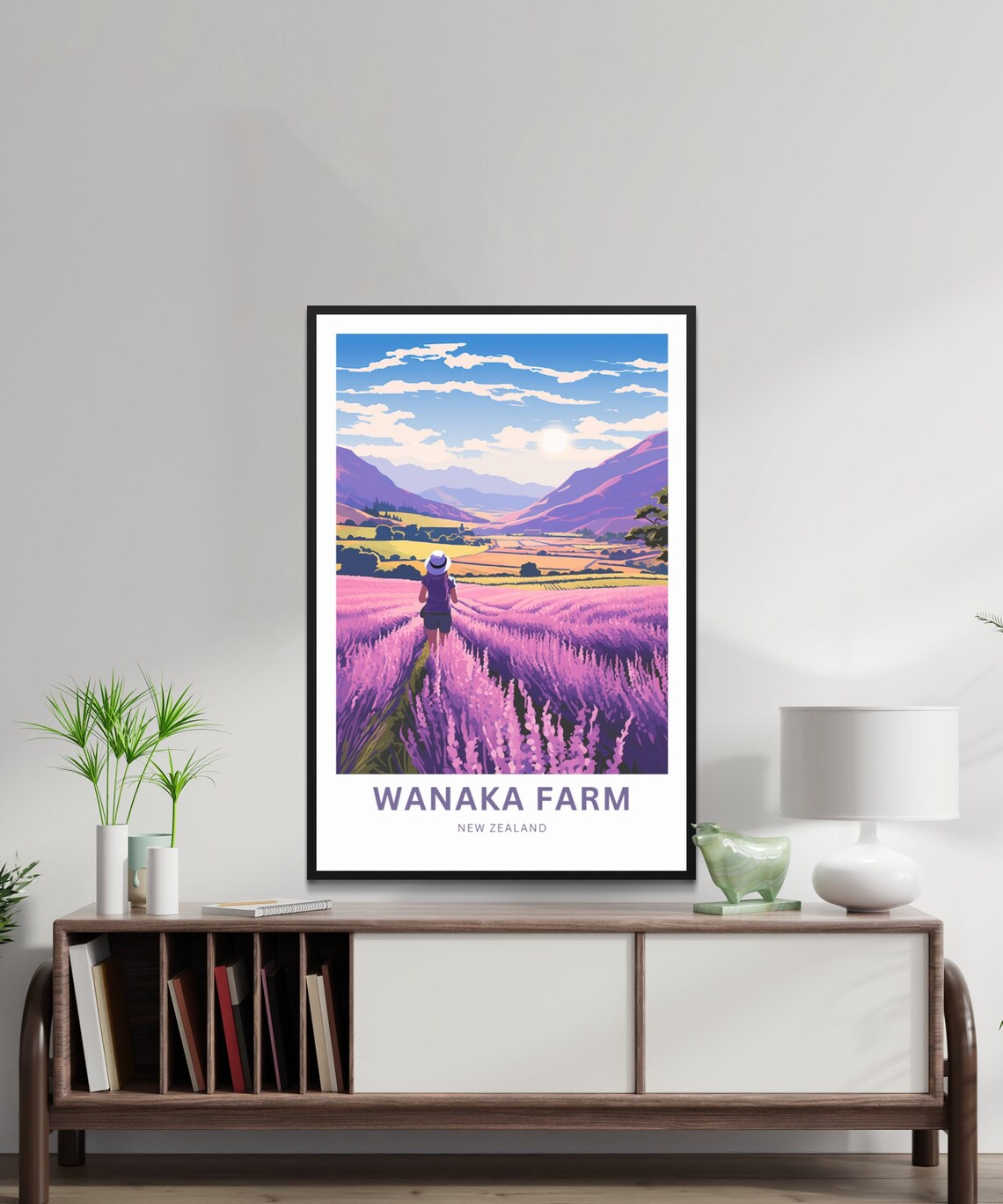 Wanaka Farm New Zealand Lavender Sunset Travel Illustration Poster - Image 2