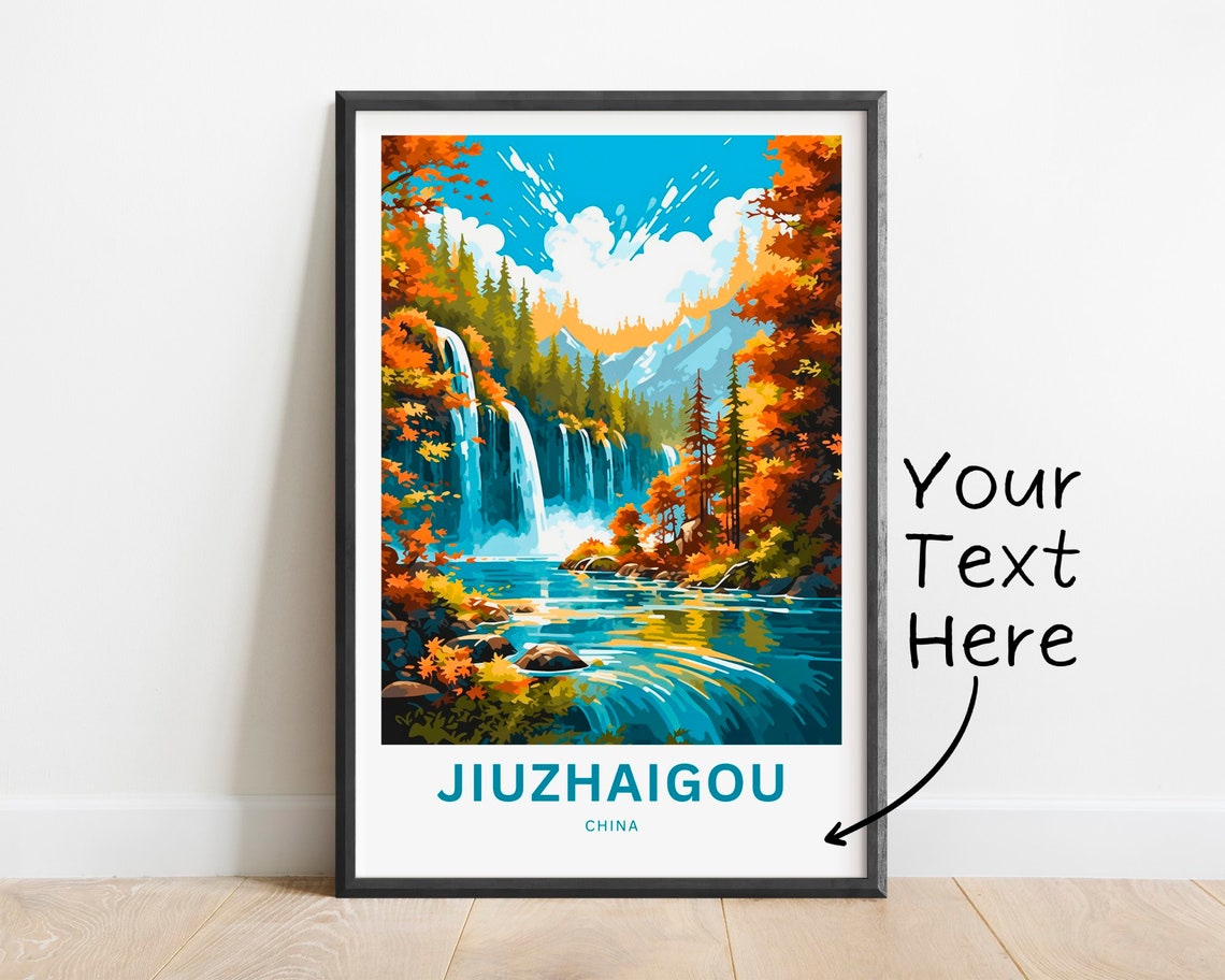 Jiuzhaigou China Autumn Waterfall Valley Custom Travel Poster