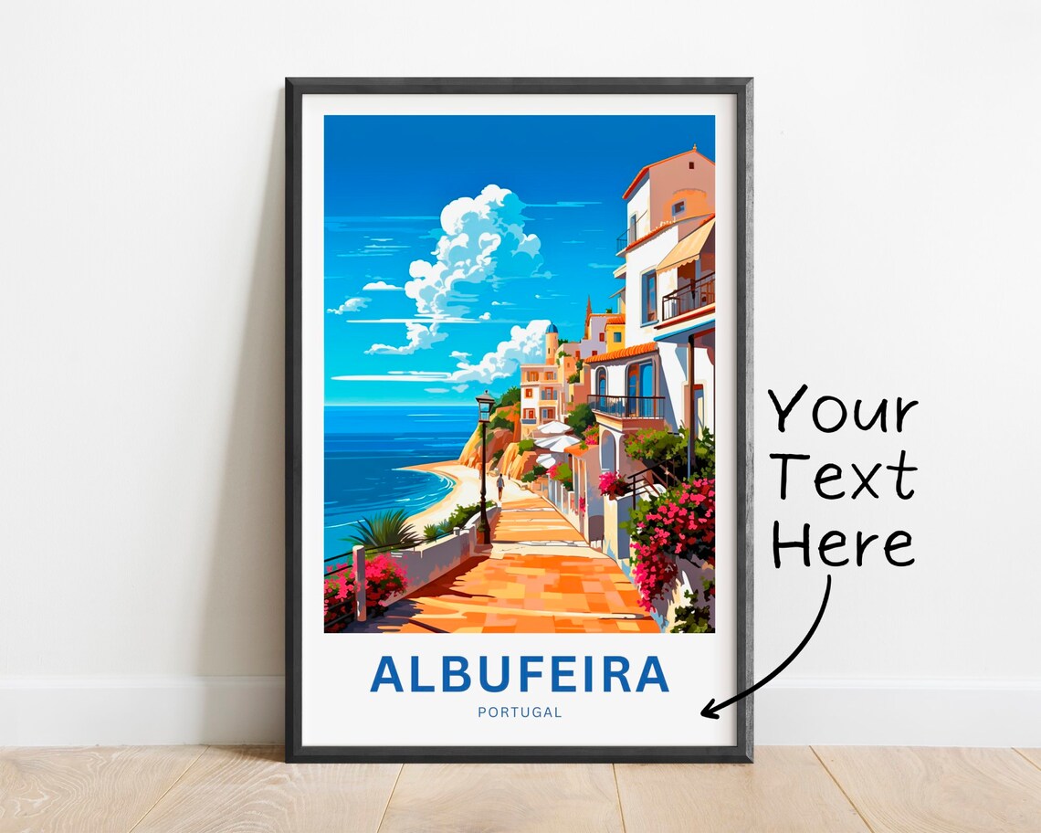 Personalized Albufeira Portugal Seafront Promenade Travel Poster