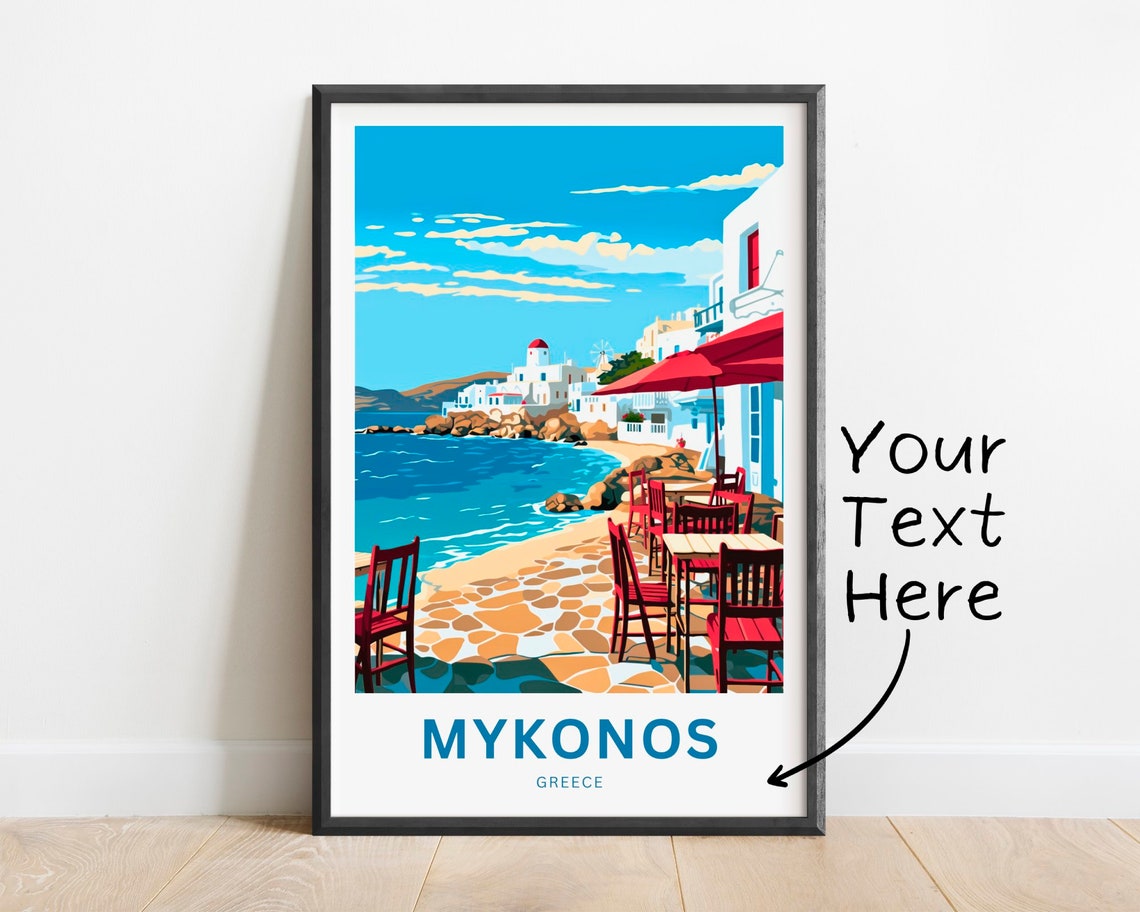 Mykonos Greece Seaside Taverna Personalized Custom Travel Poster