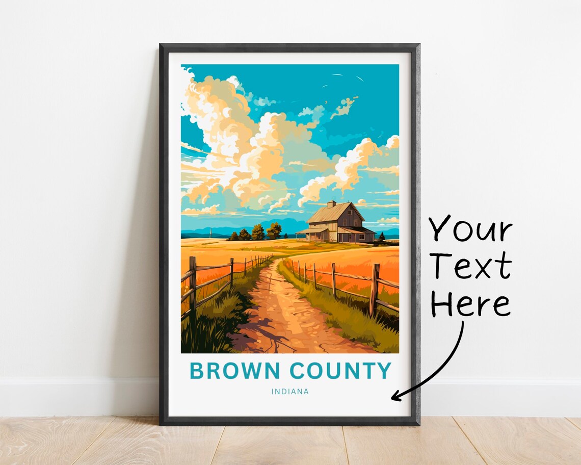 Brown County Indiana Personalized Farm Barn Country Road Travel Poster