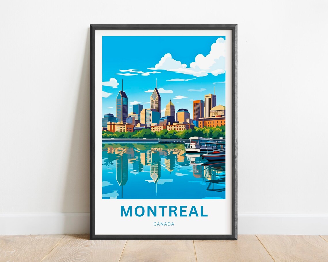 Montreal Canada Old Port Waterfront With Boats And Skyline Poster