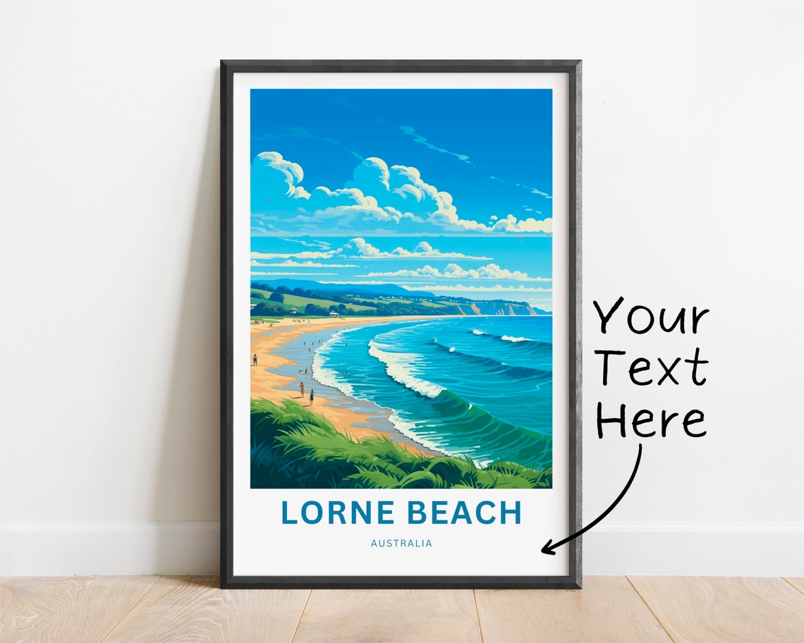Lorne Beach Australia Curving Sandy Shore Cliffs Custom Travel Poster
