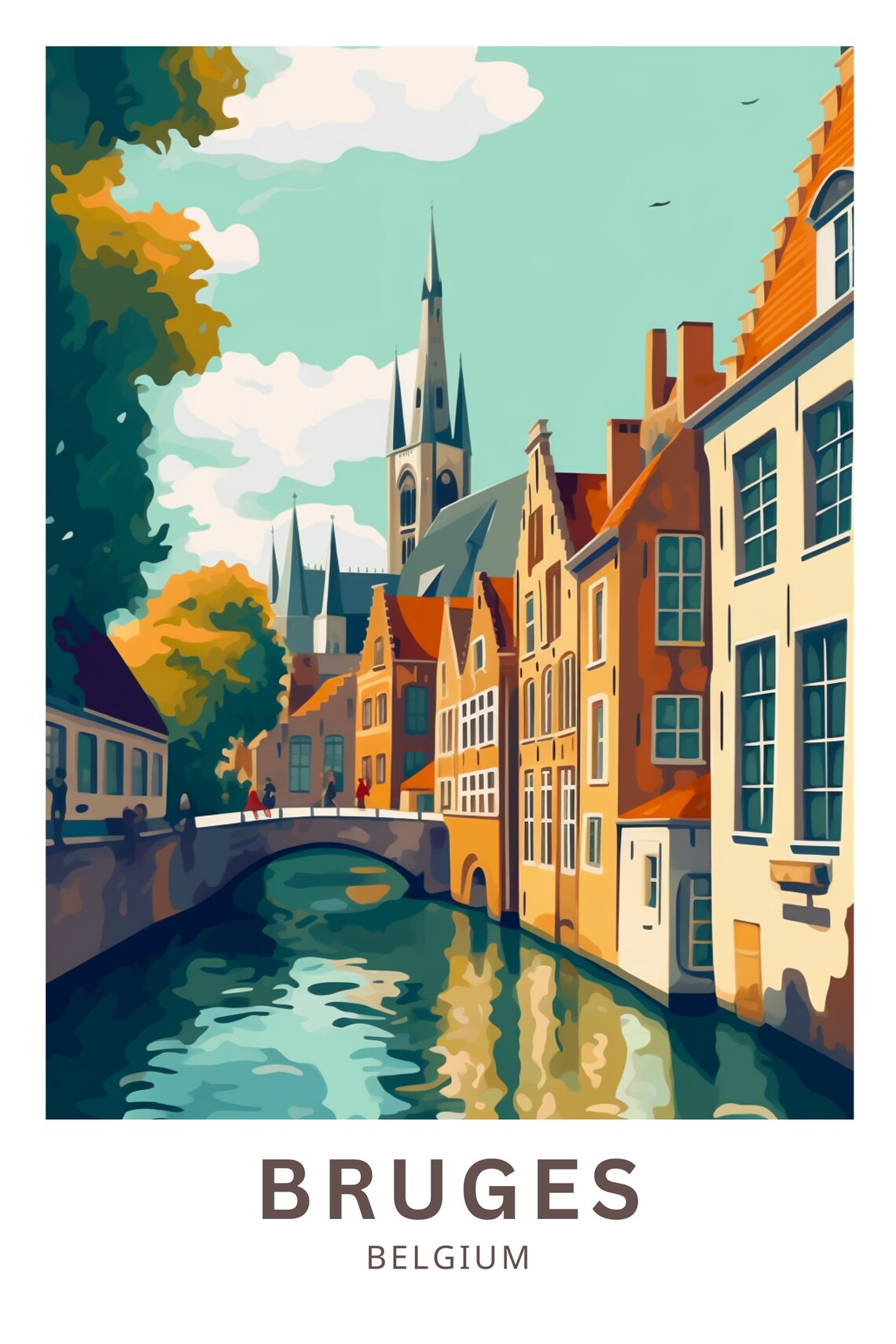 Bruges Belgium Historic Canal Old Town Bridge Vintage Travel Poster - Image 3