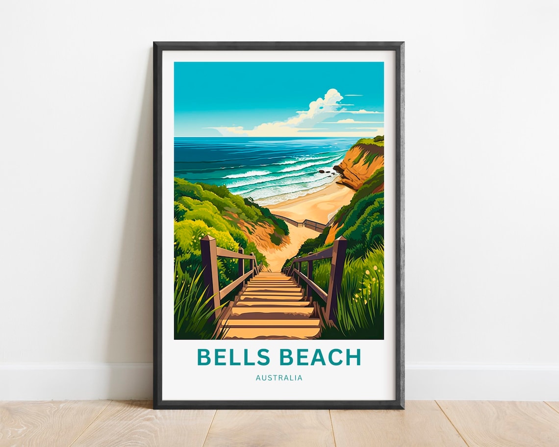 Bells Beach Australia Stairs To Sandy Cove Surf Coast Travel Poster