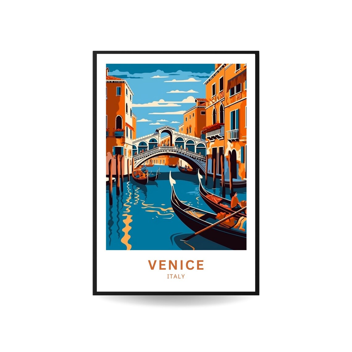 Venice Italy Grand Canal Bridge Gondola Warm Orange Travel Poster