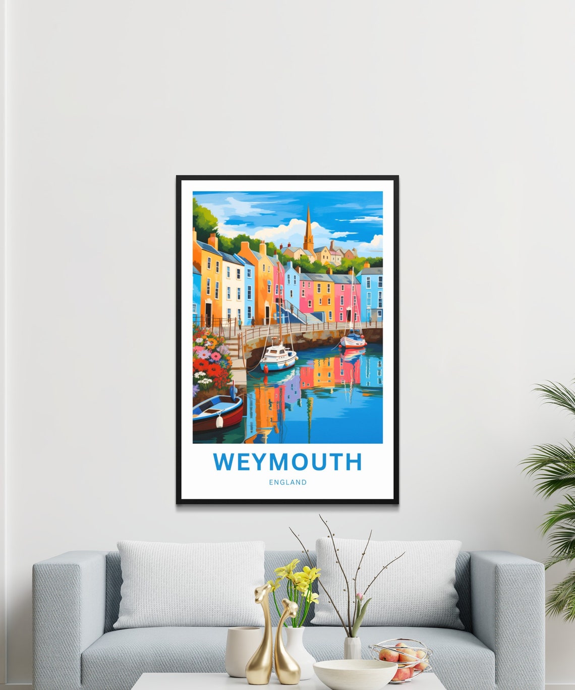 Weymouth England Colorful Waterfront Harbor Reflection Poster - Image 3