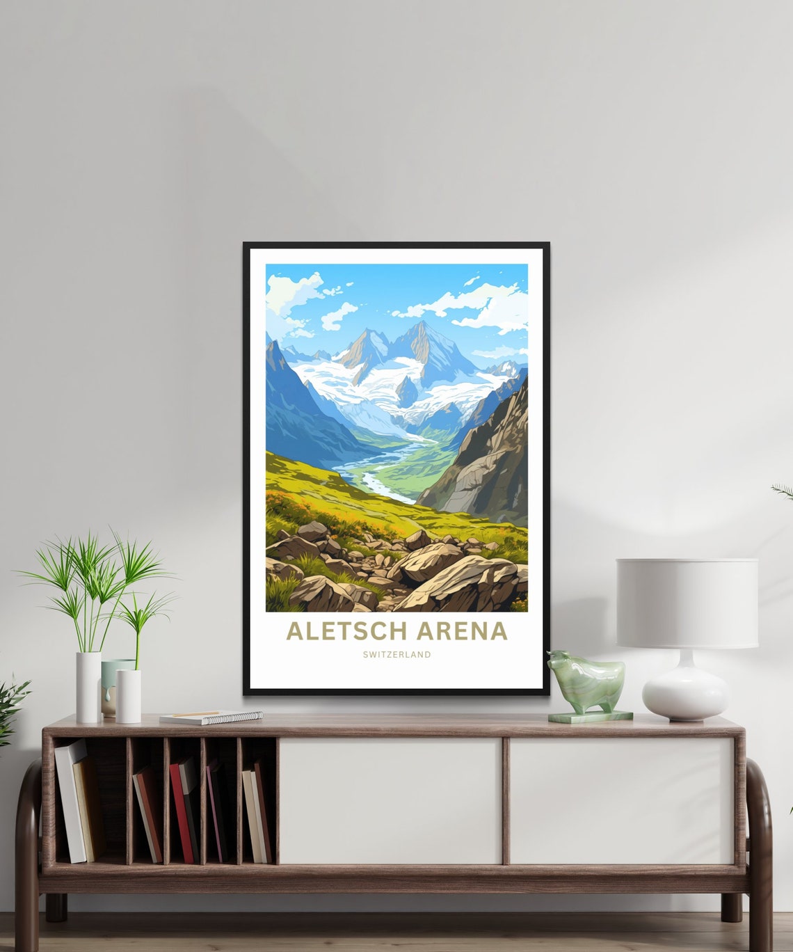 Aletsch Arena Switzerland Glacier Peaks Custom Text Travel Poster - Image 2