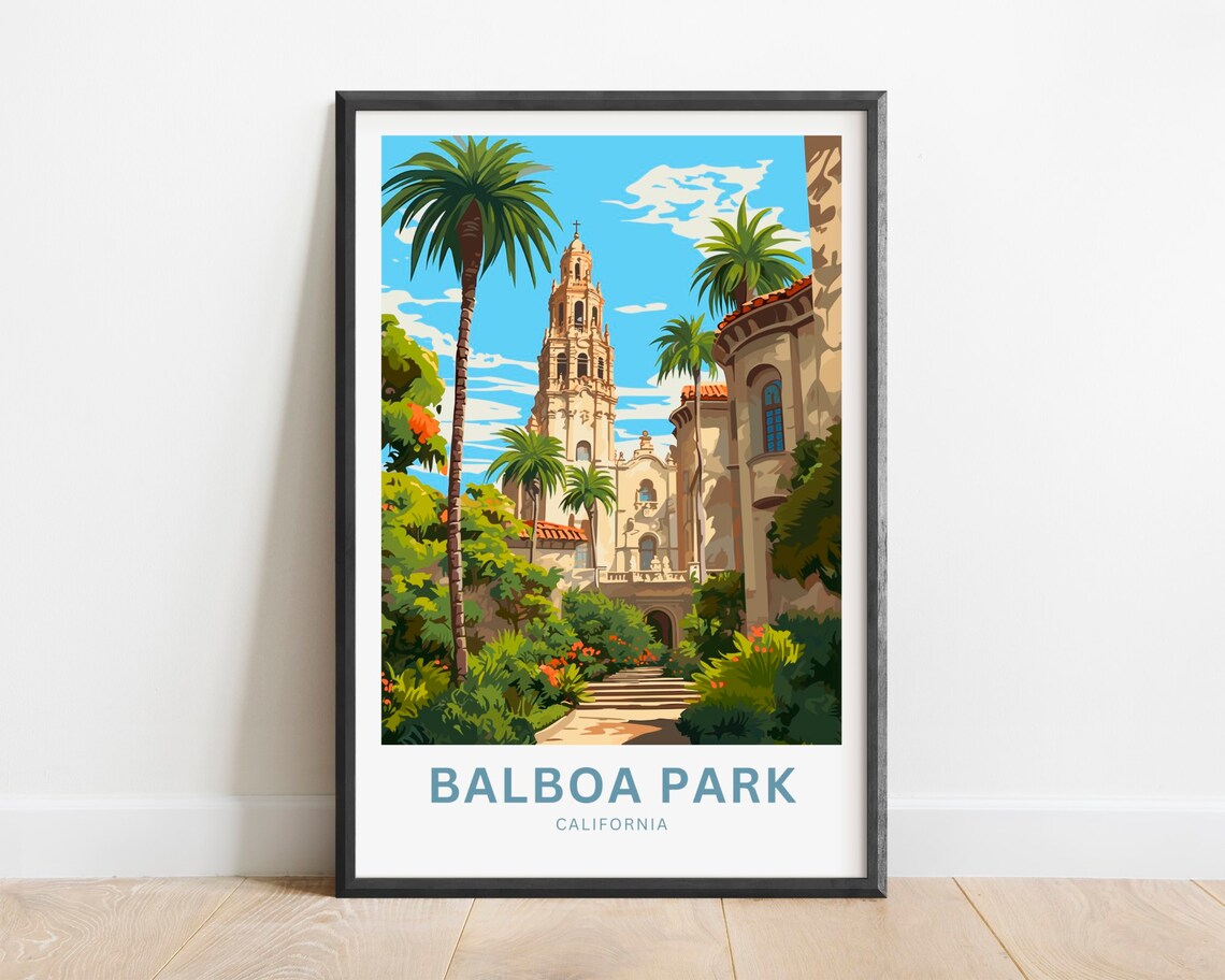 Balboa Park California Spanish Tower Palm Garden Art Travel Poster