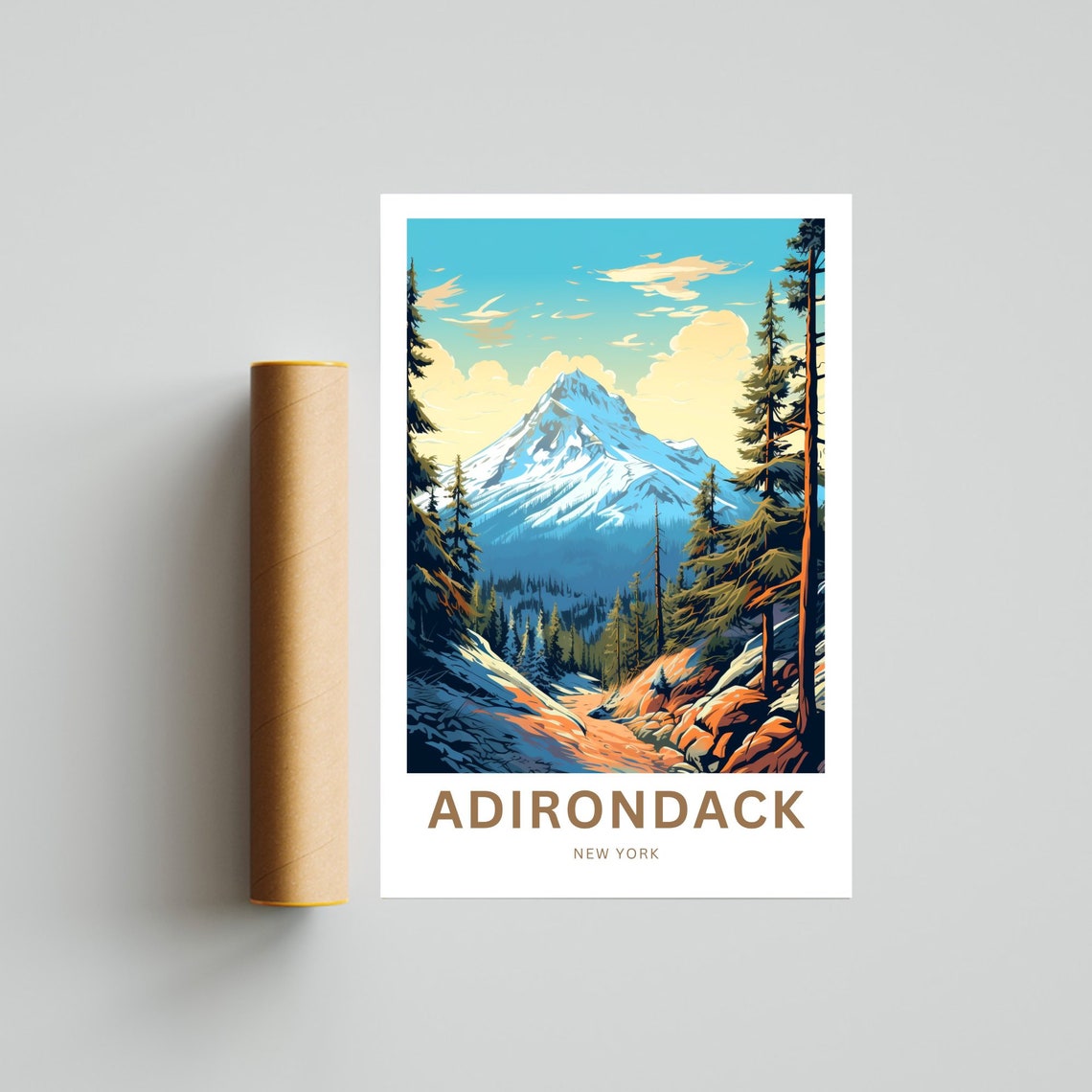 Adirondack New York Snowcapped Mountain Trail Custom Text Poster - Image 4
