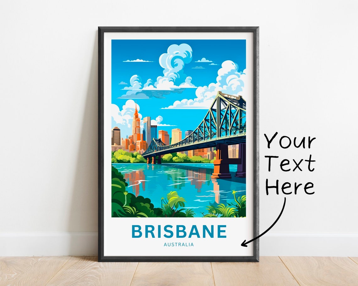 Brisbane Australia Story Bridge River Skyline Custom Text Poster