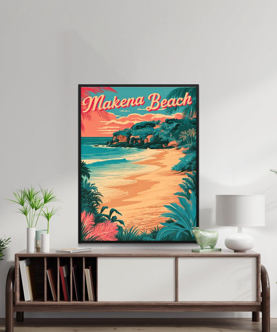 Makena Beach Hawaii Sunset Jungle Cove Tropical Travel Poster - Image 2