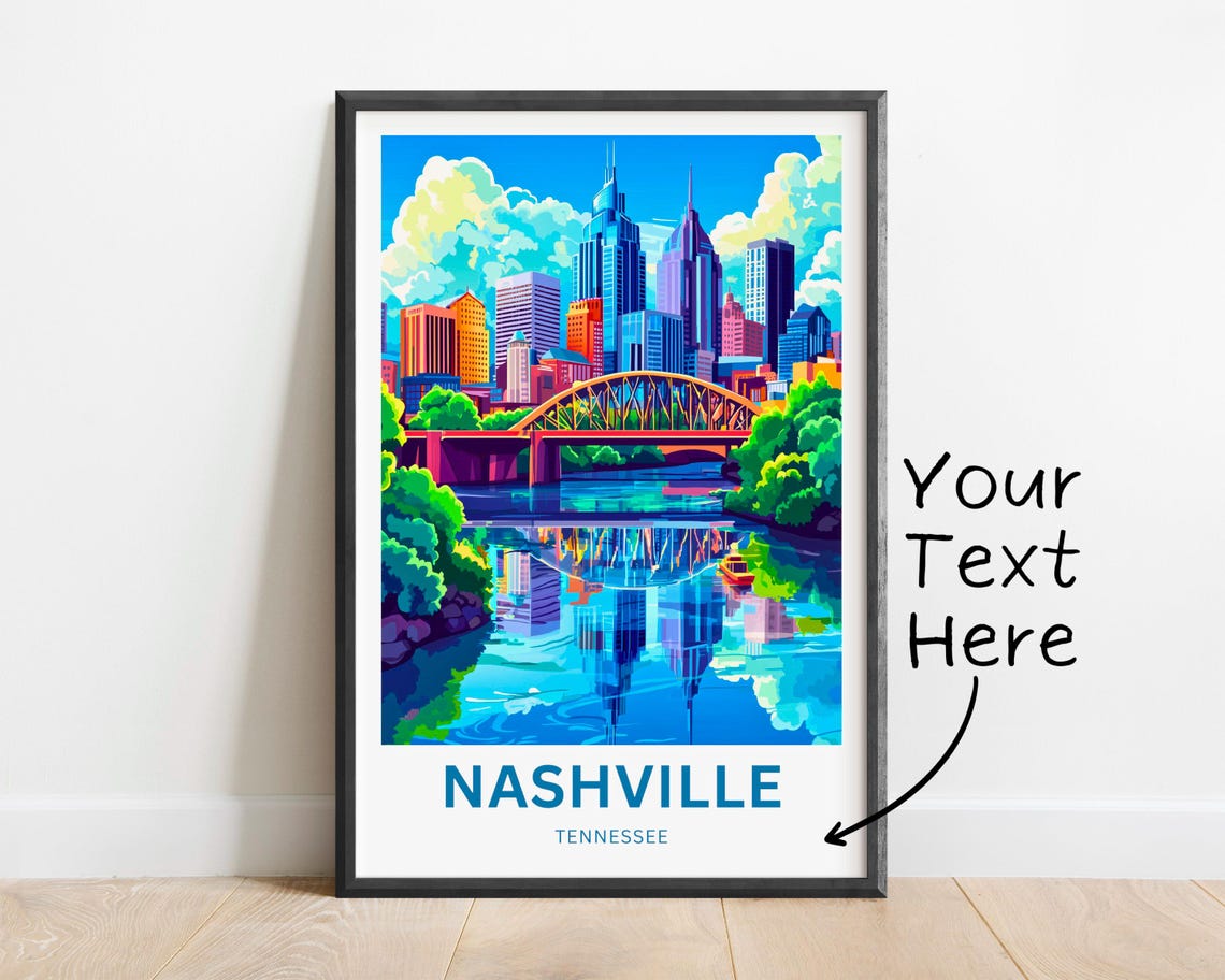 Nashville Tennessee Skyline River Bridge Daytime Travel Poster - Image 2