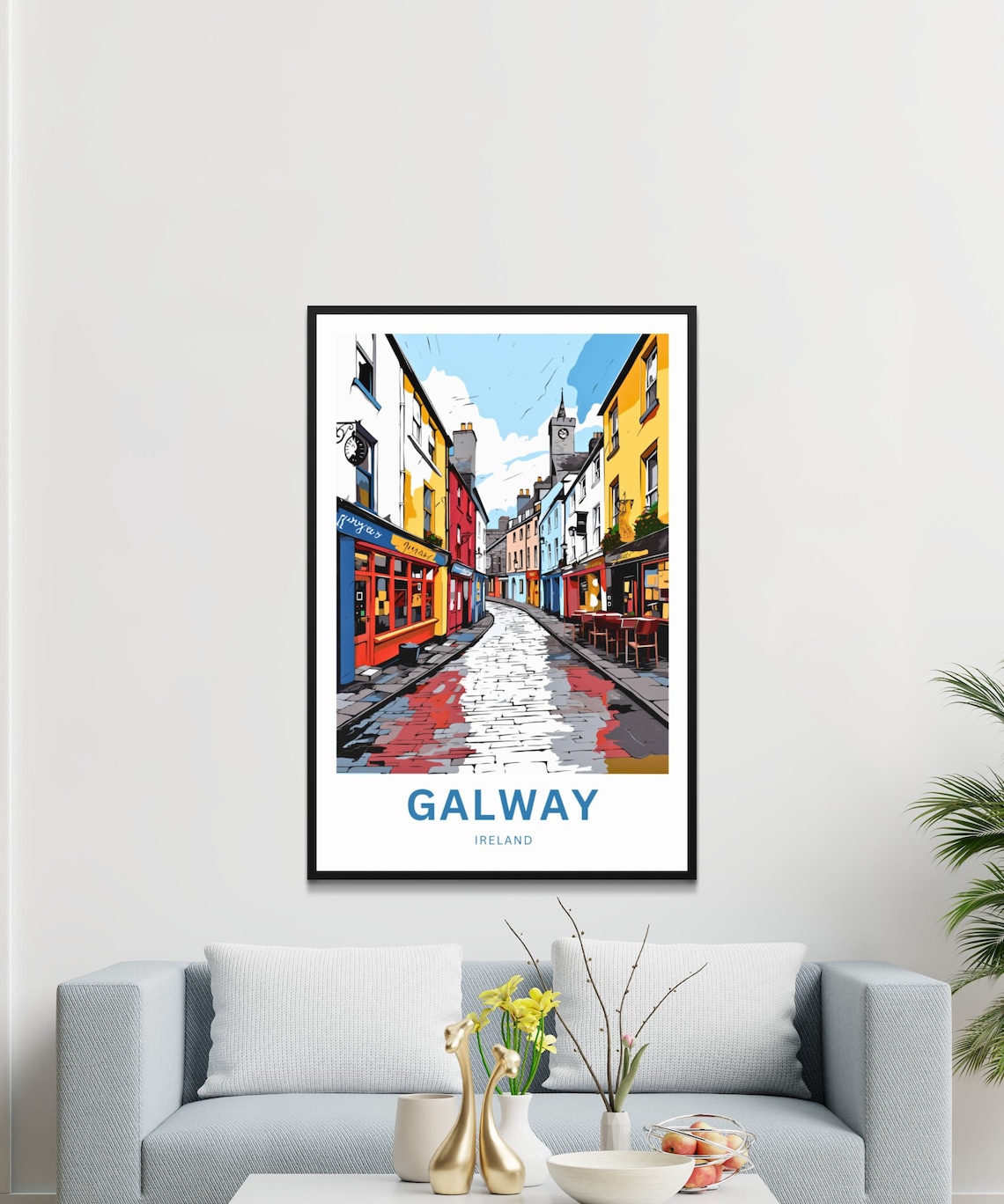 Galway Ireland Colorful Pub Street and Wet Cobblestones Poster - Image 3