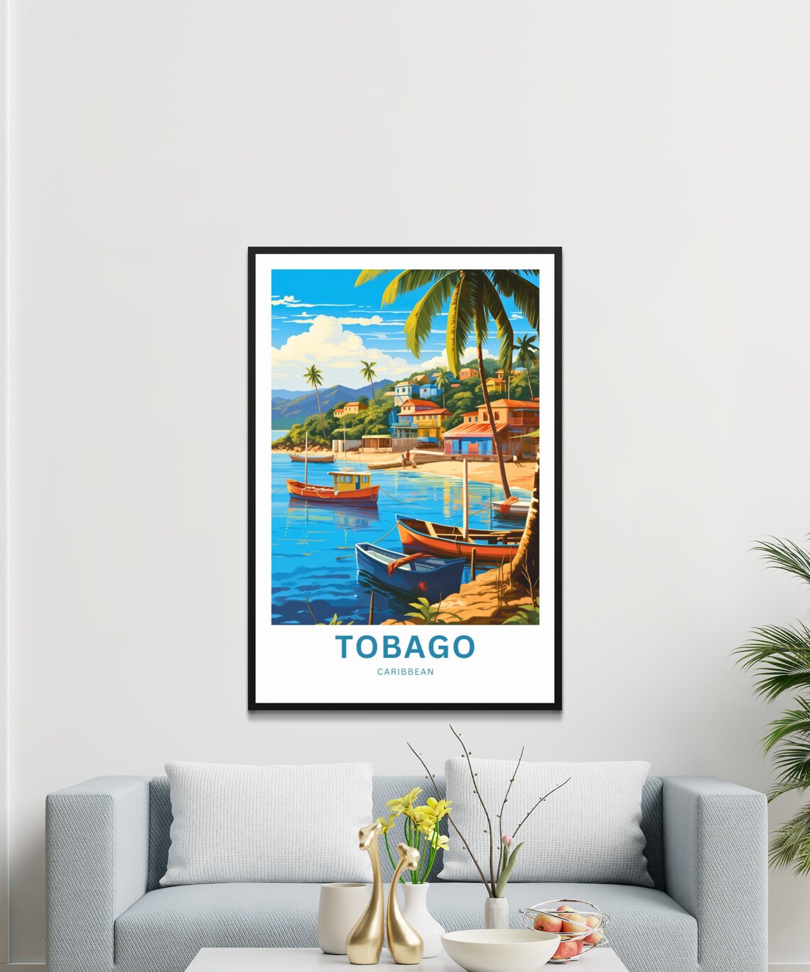 Personalized Tobago Caribbean Fishing Boats Bay Travel Poster - Image 3