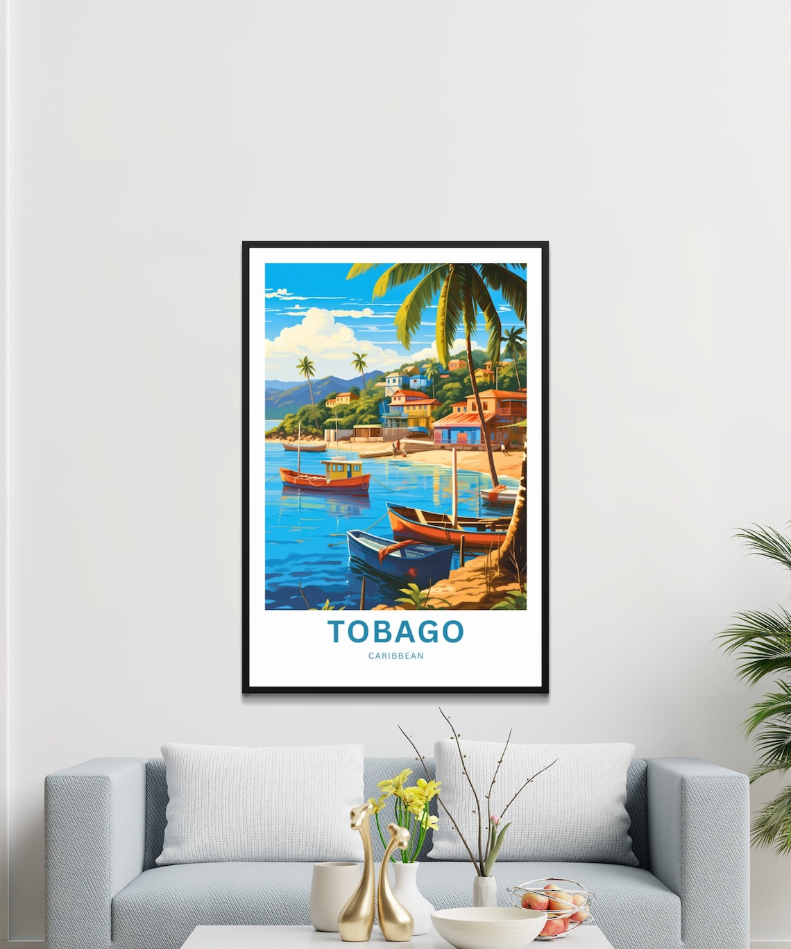 Tobago Caribbean Fishing Village Boats Palm Beach Travel Poster - Image 3