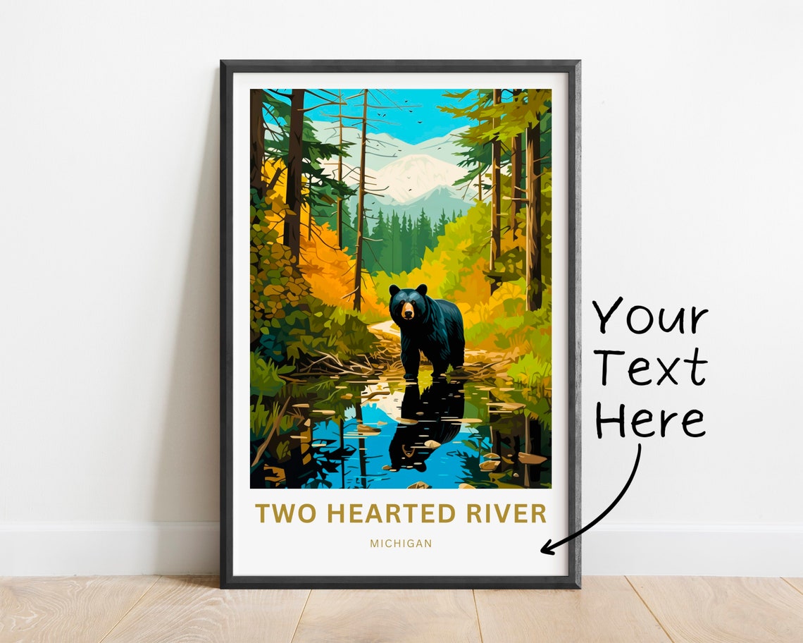 Personalized Two Hearted River Black Bear Custom Vintage Travel Poster