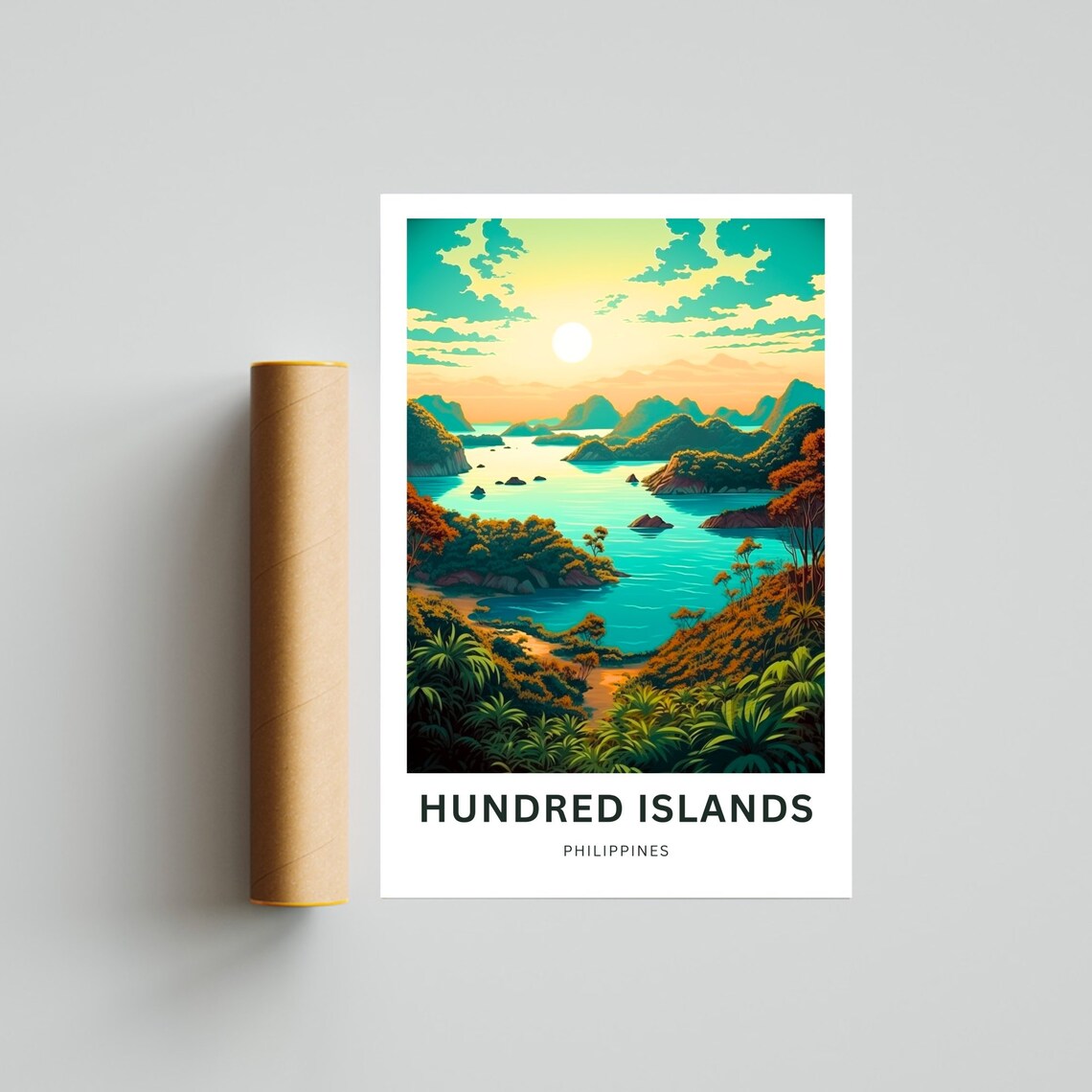Hundred Islands Philippines Turquoise Bay Sunset Island Travel Poster - Image 4