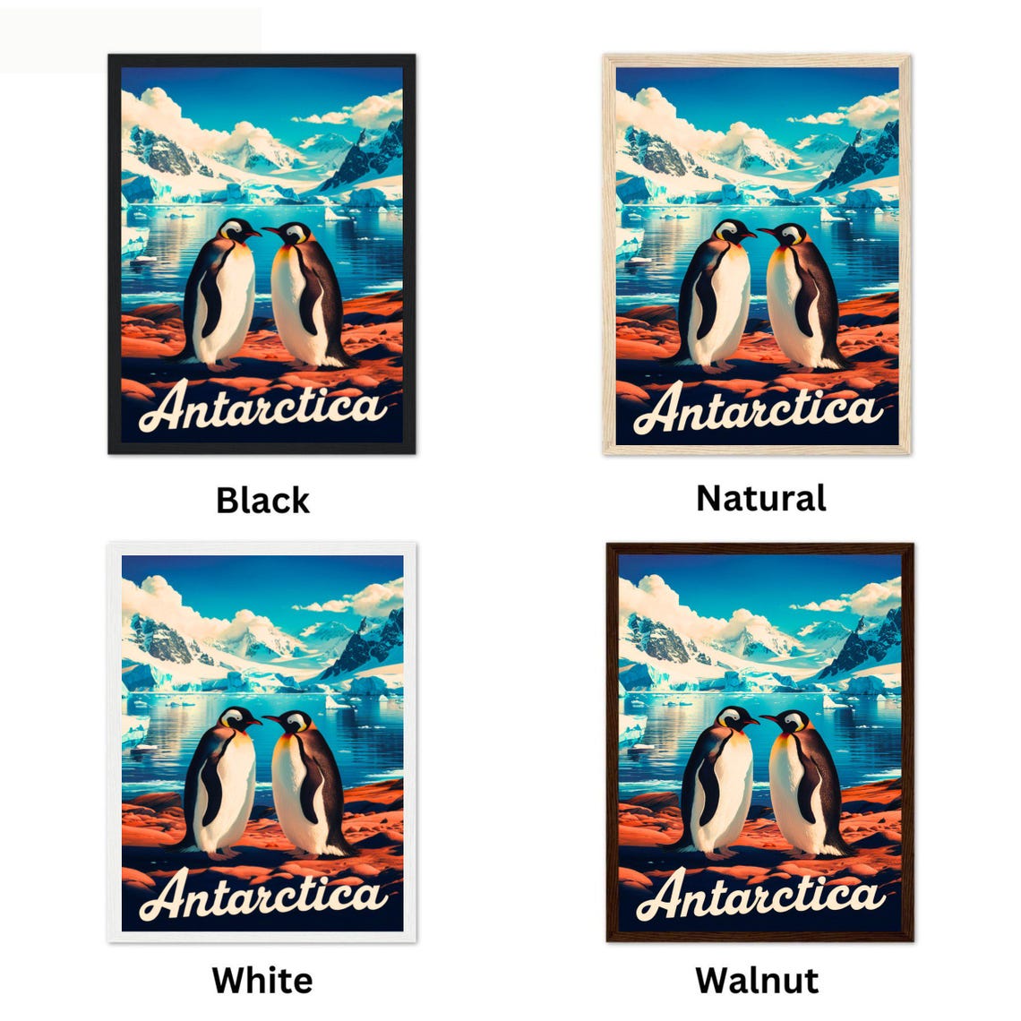 Antarctica King Penguins Glacier Bay Dramatic Vintage Travel Poster - Image 3