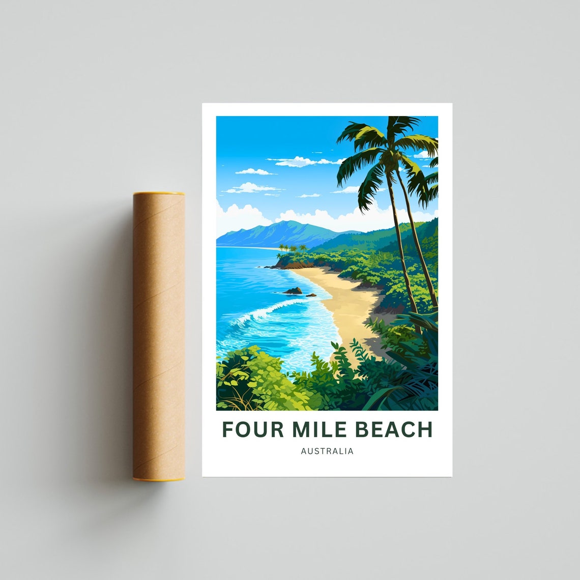 Four Mile Beach Australia Tropical Bay Palms Vintage Travel Poster - Image 4