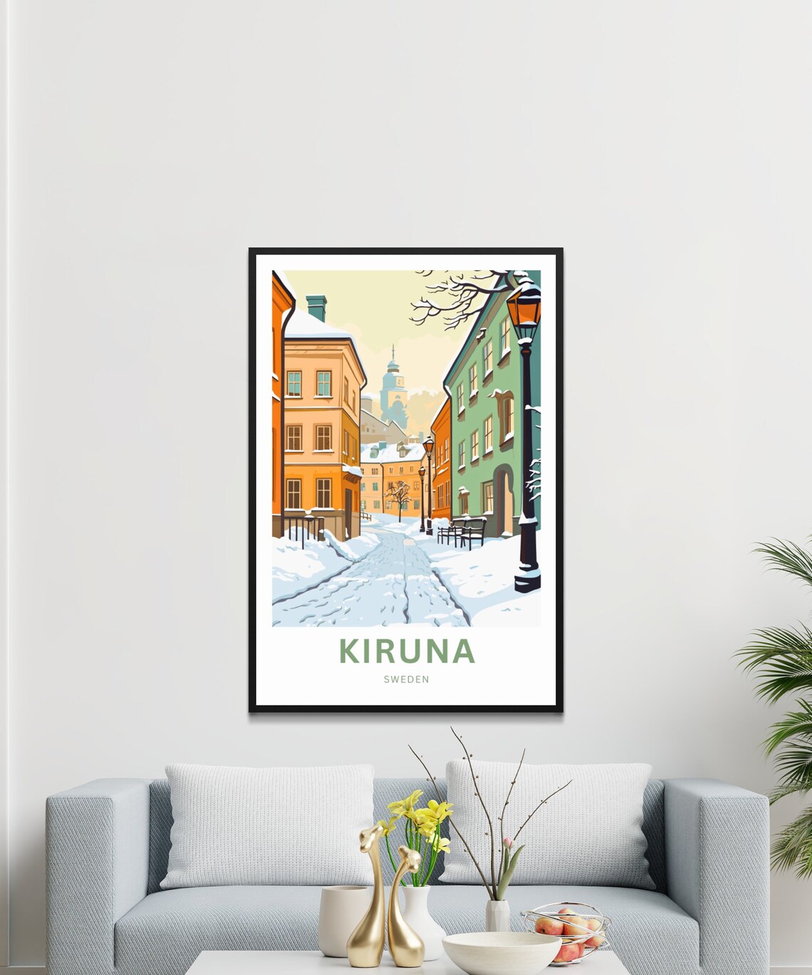 Kiruna Sweden Snowy Old Town Street Personalized Text Poster - Image 3