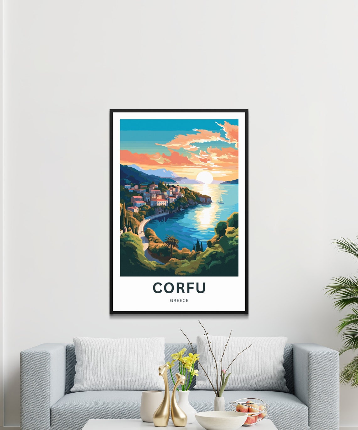 Corfu Greece Seaside Village Sunset Bay Vintage Travel Poster - Image 3