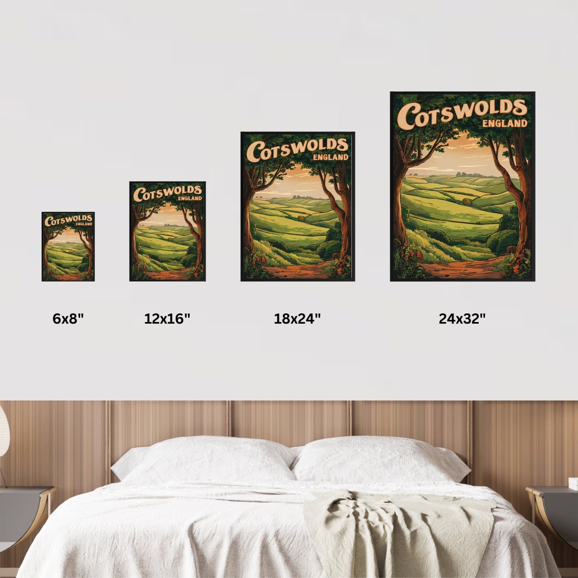 Cotswolds England Rolling Hills Tree Arch Vintage Travel Poster - Image 4