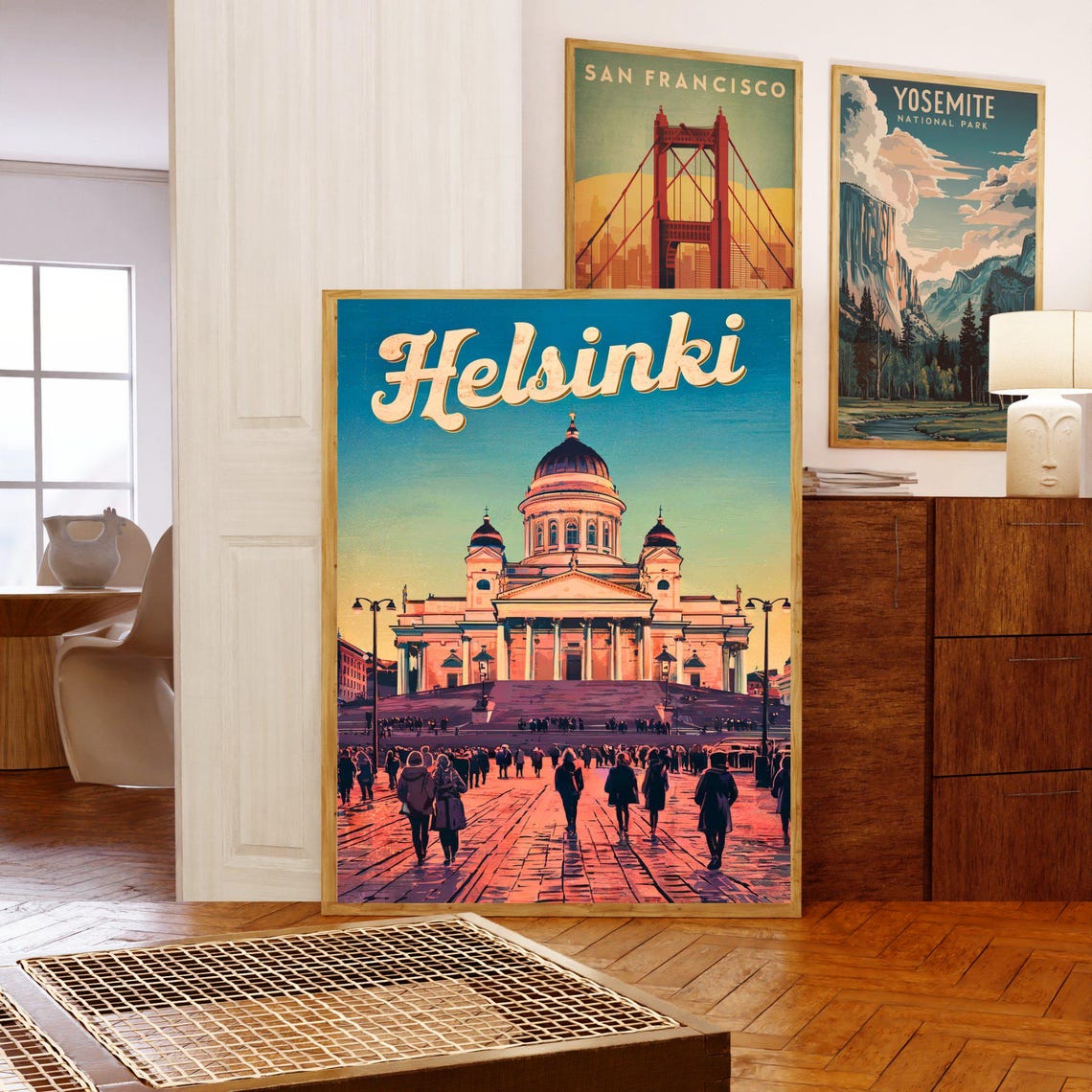 Helsinki Finland Cathedral Sunset Square Vintage Travel Poster - Image 5