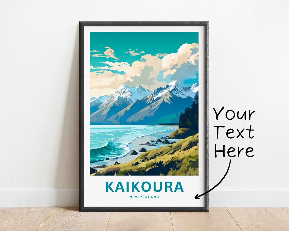 Personalized Kaikoura New Zealand Mountain Coast Travel Poster