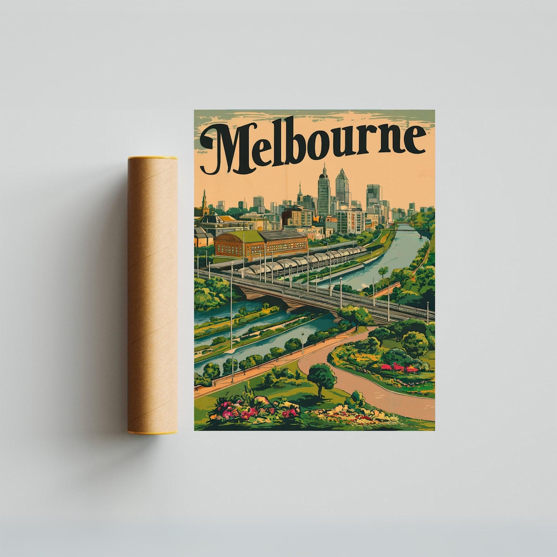 Melbourne Australia Skyline River Garden Vintage Travel Poster - Image 4