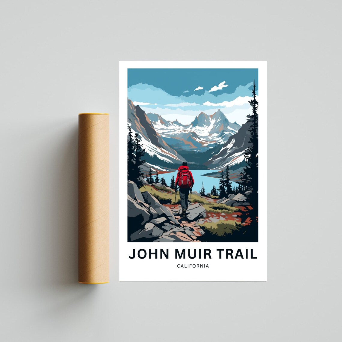 John Muir Trail California Hiker Alpine Lake Snowy Peaks Travel Poster - Image 4