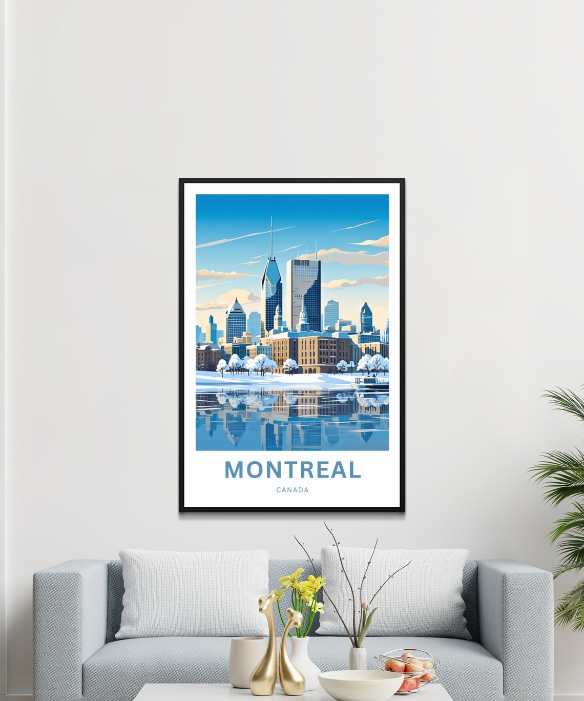 Montreal Canada Snowy Winter Skyline Reflected In River Water Poster - Image 3