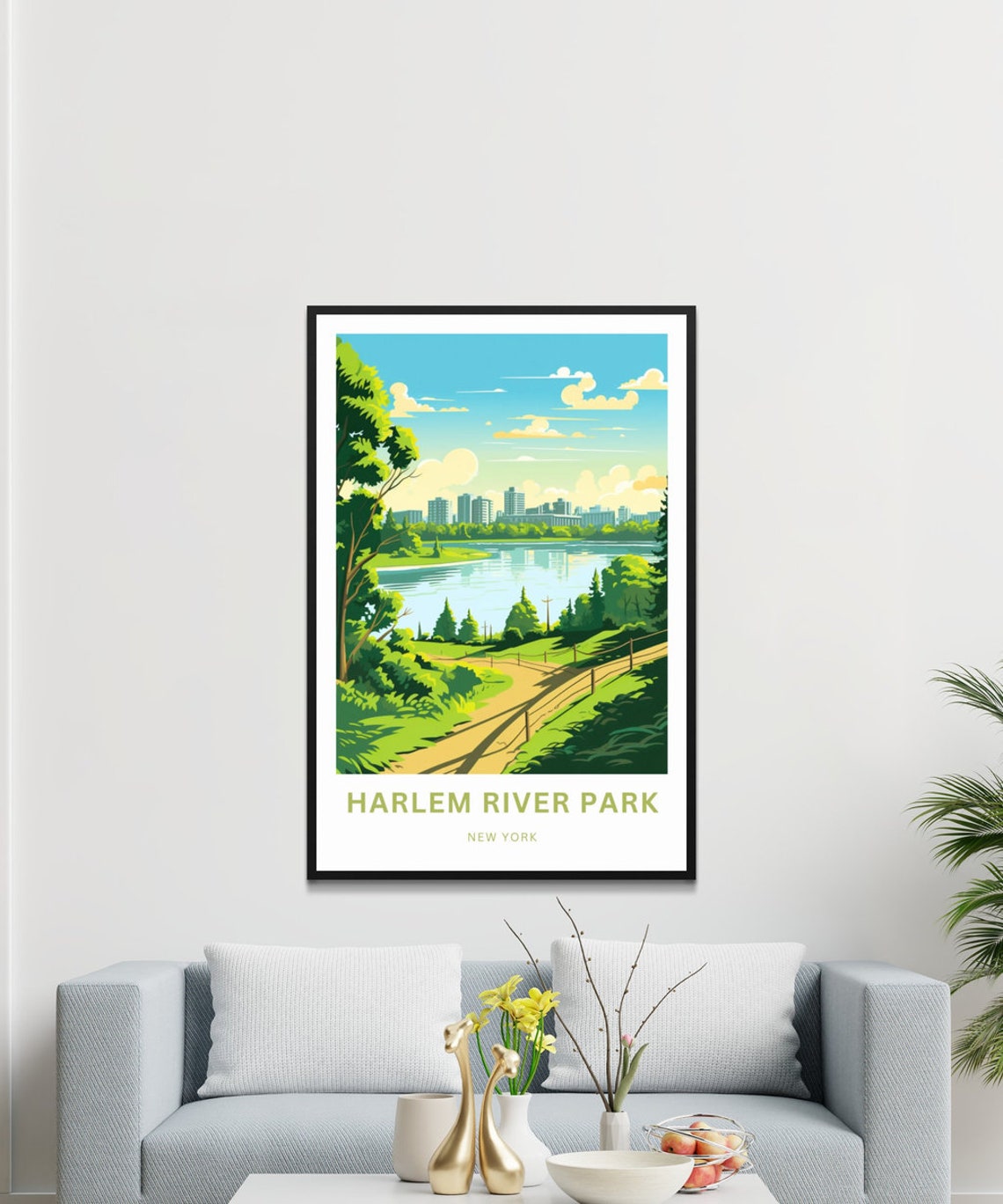 Harlem River Park New York Green Trail River Skyline Custom Poster - Image 3