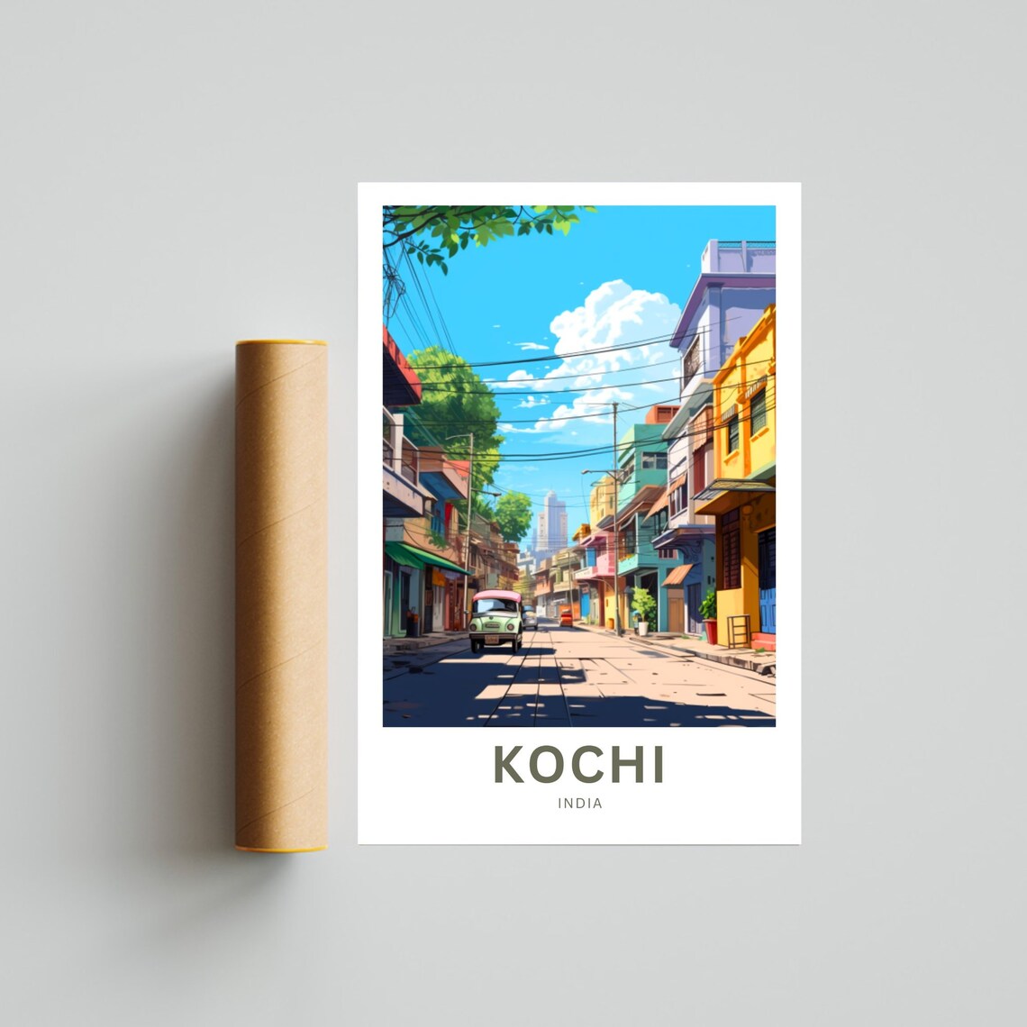 Kochi India Colonial Street Tuk Tuk City Scene Travel Poster - Image 4