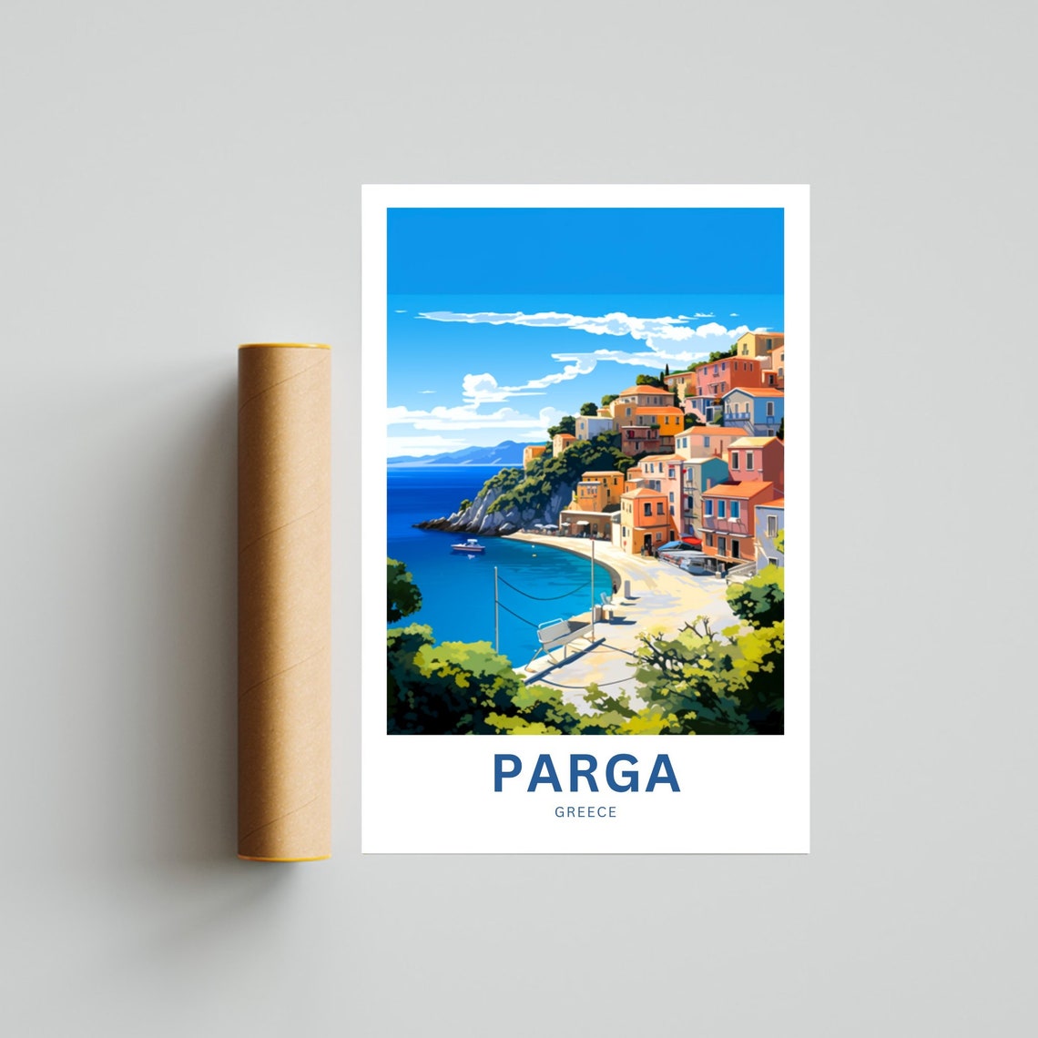 Personalized Parga Greece Beach Bay Travel Poster with Custom Text Art - Image 4