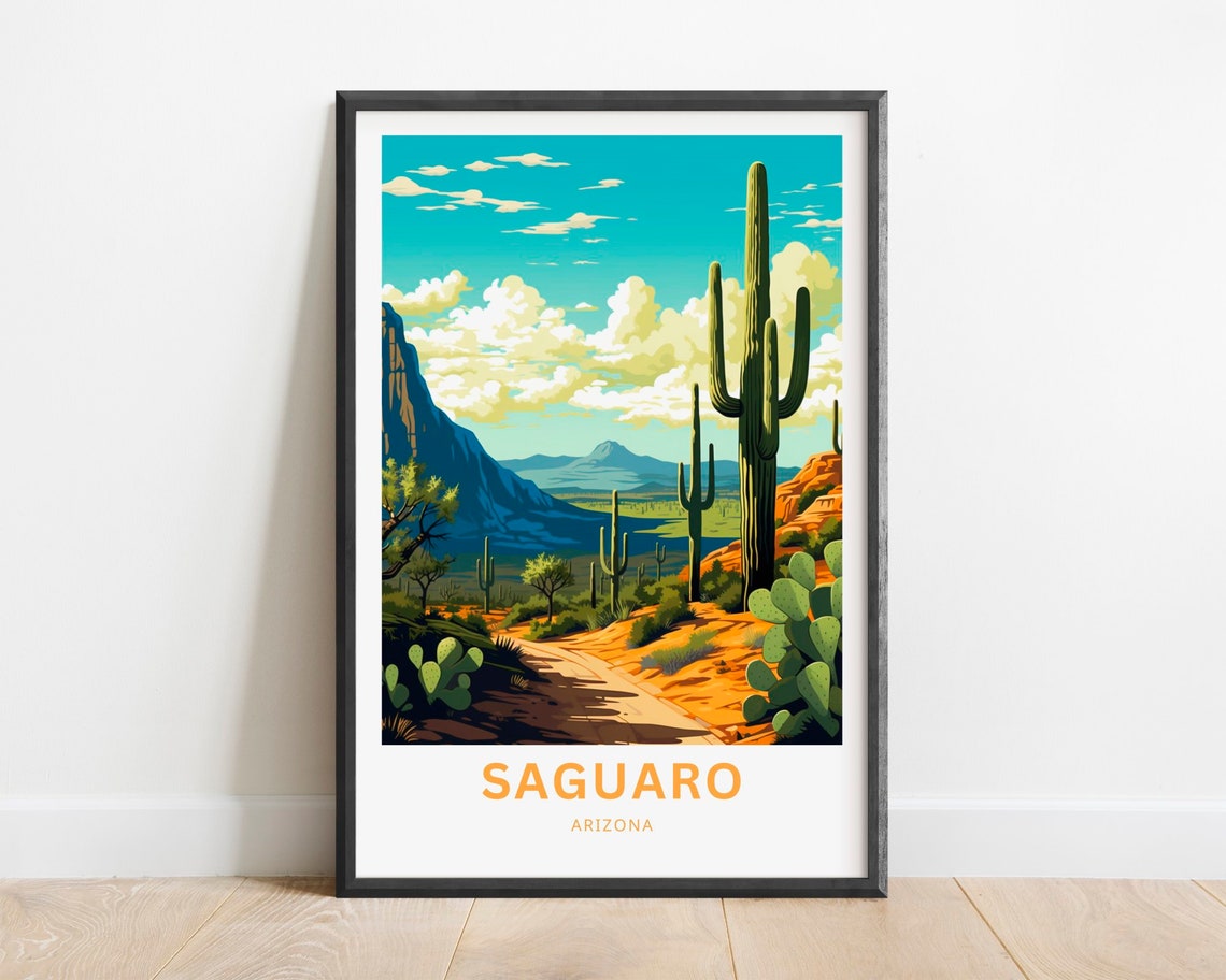 Saguaro Arizona Scenic Desert Canyon Valley Cactus Trail Travel Poster